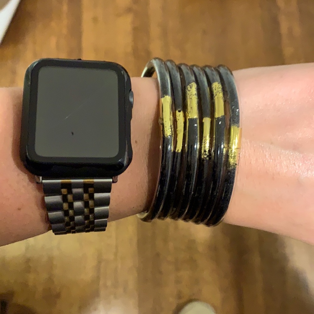 Jelly bangles black glitter with gold accent
